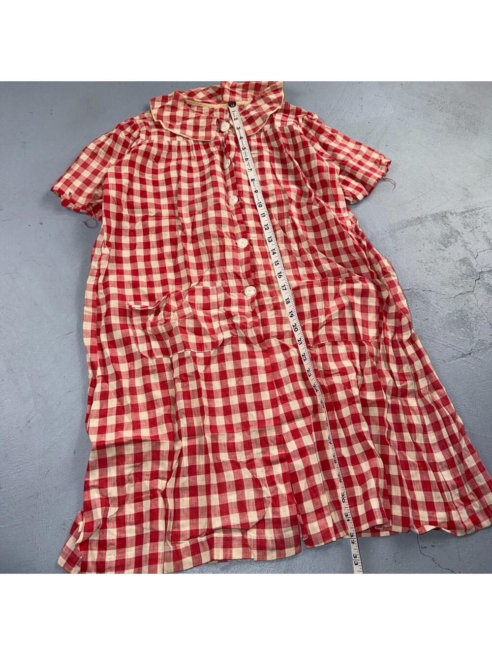VTG 60s Red White Gingham Print Dress Eyelet Collar Picnic Sundress Rockabilly - Picture 4 of 15